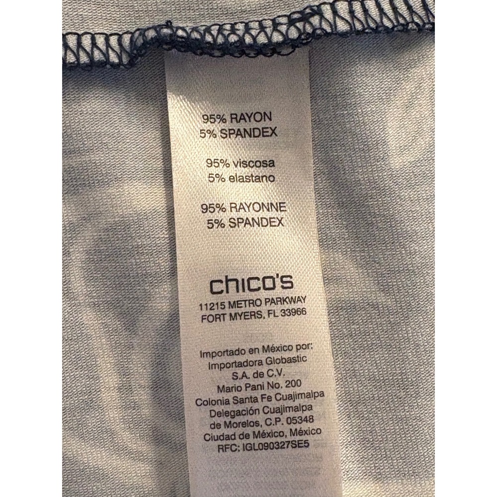 Chicos Navy Blue White Damask Floral Knit Shift Dress Size 1 Medium Short Sleeve - Picture 5 of 5